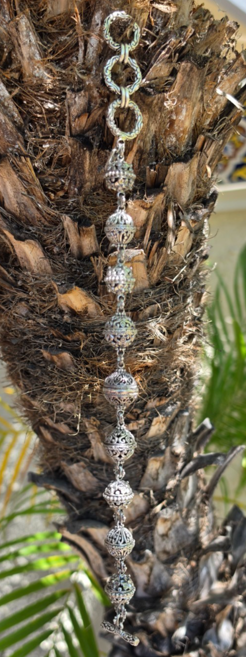 SARDA Sterling Silver Ornate Filigree Beaded Toggle Bracelet 9.25" NWOT