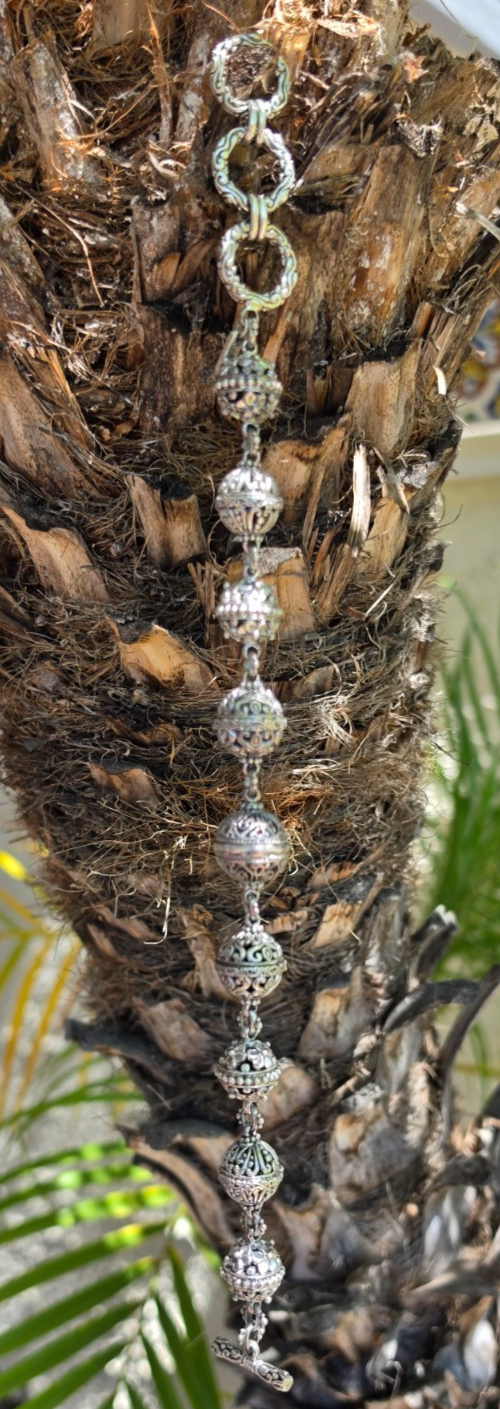 SARDA Sterling Silver Ornate Filigree Beaded Toggle Bracelet 9.25" NWOT