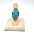 925 Sterling Silver Turquoise Marcasite Navette Ring Size 8 Thailand NWOT