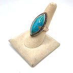 925 Sterling Silver Turquoise Marcasite Navette Ring Size 8 Thailand NWOT