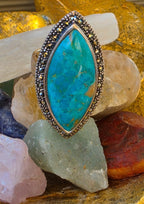 925 Sterling Silver Turquoise Marcasite Navette Ring Size 8 Thailand NWOT