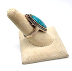 925 Sterling Silver Turquoise Marcasite Navette Ring Size 8 Thailand NWOT