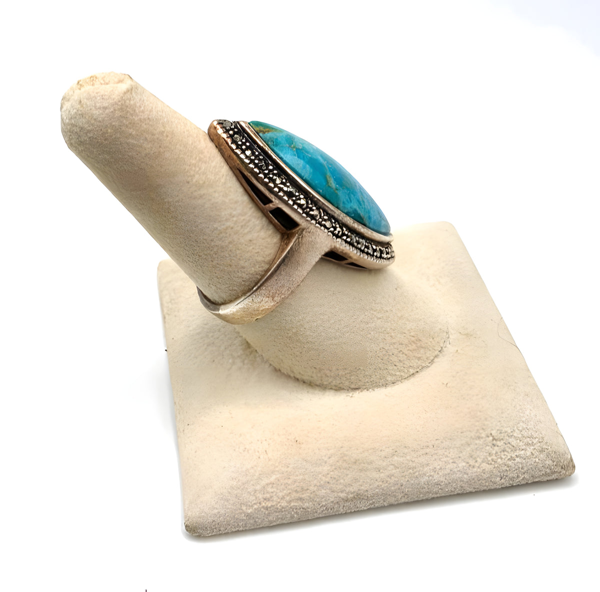 925 Sterling Silver Turquoise Marcasite Navette Ring Size 8 Thailand NWOT