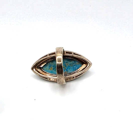925 Sterling Silver Turquoise Marcasite Navette Ring Size 8 Thailand NWOT