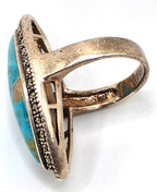 925 Sterling Silver Turquoise Marcasite Navette Ring Size 8 Thailand NWOT