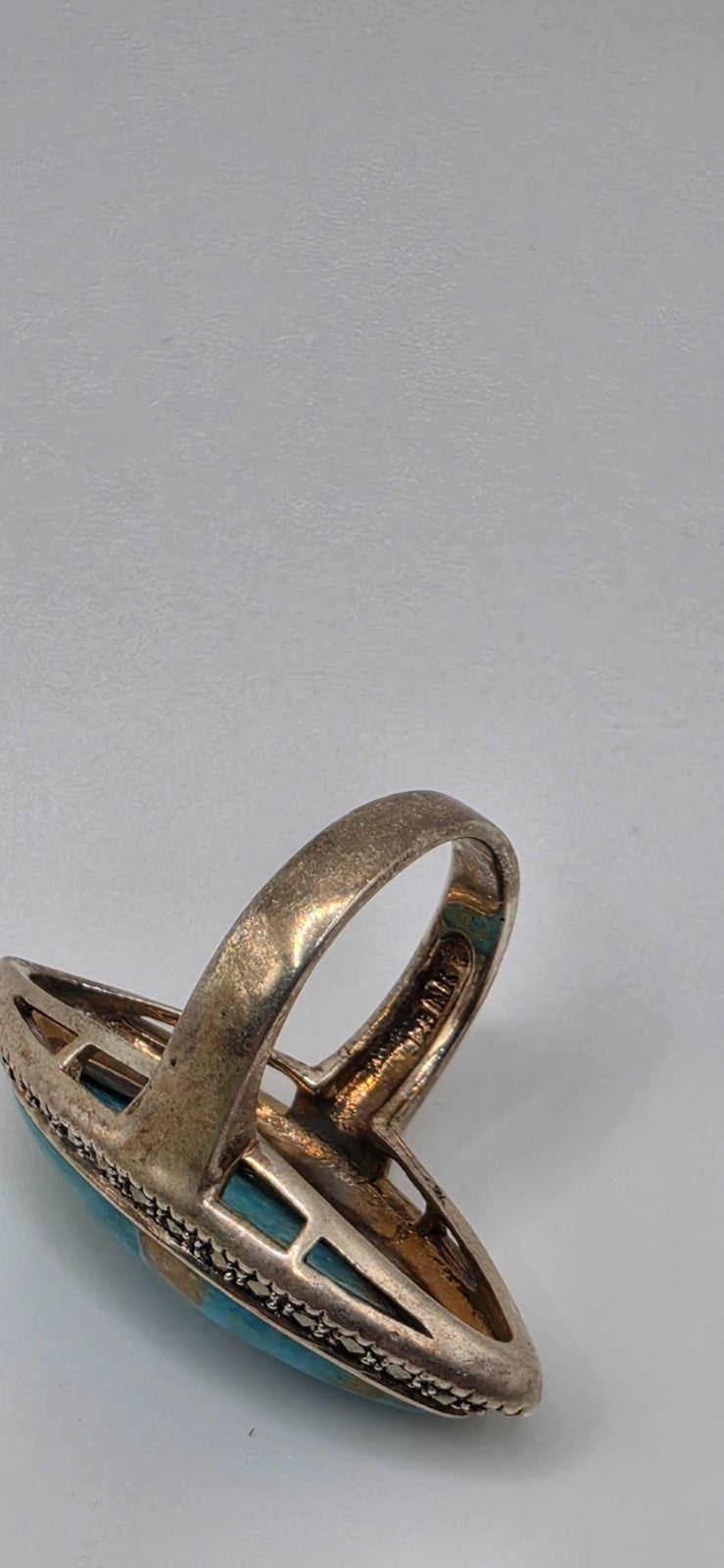 925 Sterling Silver Turquoise Marcasite Navette Ring Size 8 Thailand NWOT
