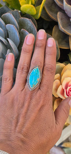 925 Sterling Silver Turquoise Marcasite Navette Ring Size 8 Thailand NWOT
