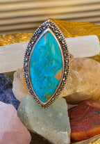 925 Sterling Silver Turquoise Marcasite Navette Ring Size 8 Thailand NWOT