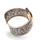 LSV Thailand 925 Sterling Silver Turquoise Floral Filigree Wide Cuff Bracelet