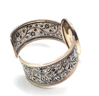 LSV Thailand 925 Sterling Silver Turquoise Floral Filigree Wide Cuff Bracelet
