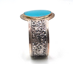 LSV Thailand 925 Sterling Silver Turquoise Floral Filigree Wide Cuff Bracelet
