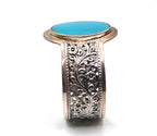 LSV Thailand 925 Sterling Silver Turquoise Floral Filigree Wide Cuff Bracelet
