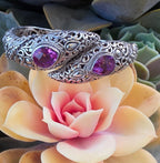 SARDA 925 Sterling Silver Purple Gemstone Bypass Hinged Cuff Bracelet NWOT