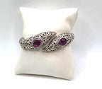 SARDA 925 Sterling Silver Purple Gemstone Bypass Hinged Cuff Bracelet NWOT