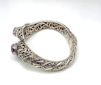 SARDA 925 Sterling Silver Purple Gemstone Bypass Hinged Cuff Bracelet NWOT