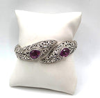 SARDA 925 Sterling Silver Purple Gemstone Bypass Hinged Cuff Bracelet NWOT