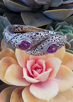 SARDA 925 Sterling Silver Purple Gemstone Bypass Hinged Cuff Bracelet NWOT