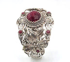 NWOT Sterling Silver Filigree Red Gemstone Floral Leaf Statement Cuff Bracelet