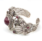 NWOT Sterling Silver Filigree Red Gemstone Floral Leaf Statement Cuff Bracelet