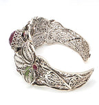 NWOT Sterling Silver Filigree Red Gemstone Floral Leaf Statement Cuff Bracelet