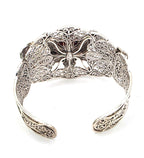 NWOT Sterling Silver Filigree Red Gemstone Floral Leaf Statement Cuff Bracelet