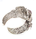 NWOT Sterling Silver Filigree Red Gemstone Floral Leaf Statement Cuff Bracelet