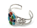 NK Thailand 925 Sterling Silver Multicolor Cabochon Mosaic Cuff Bracelet 38.5g