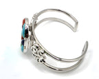 NK Thailand 925 Sterling Silver Multicolor Cabochon Mosaic Cuff Bracelet 38.5g
