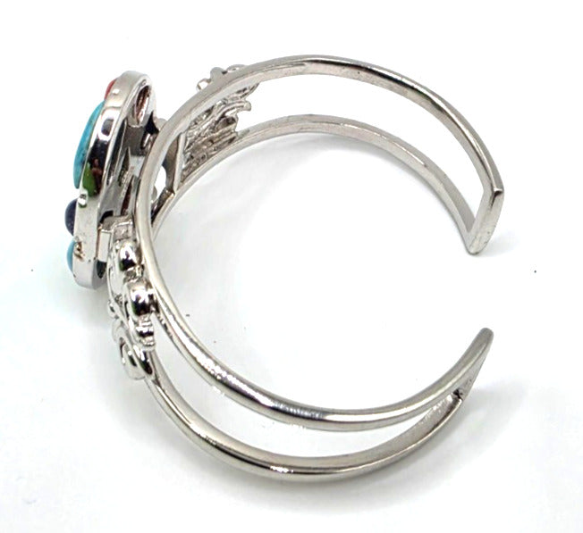 NK Thailand 925 Sterling Silver Multicolor Cabochon Mosaic Cuff Bracelet 38.5g