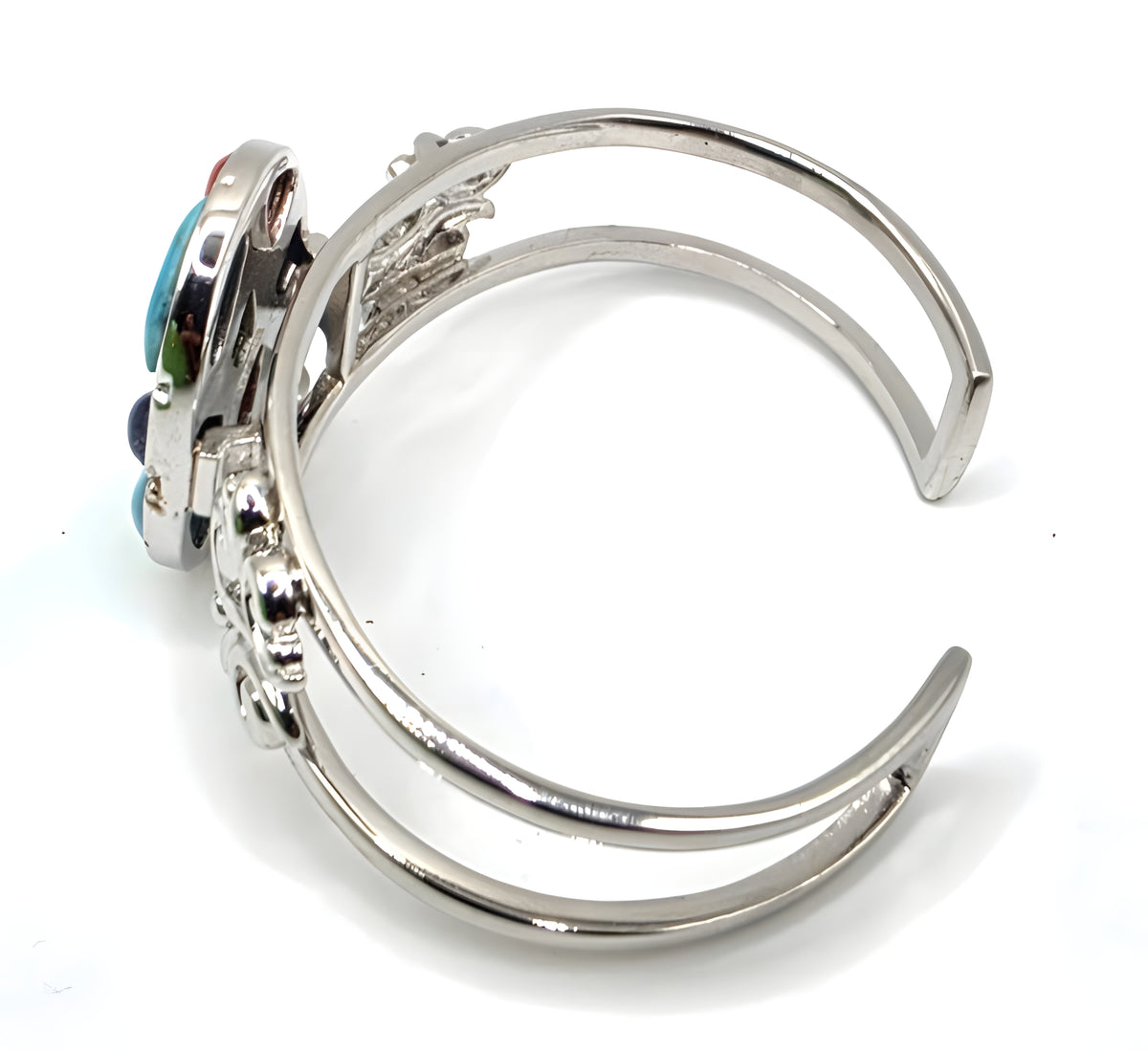 NK Thailand 925 Sterling Silver Multicolor Cabochon Mosaic Cuff Bracelet 38.5g