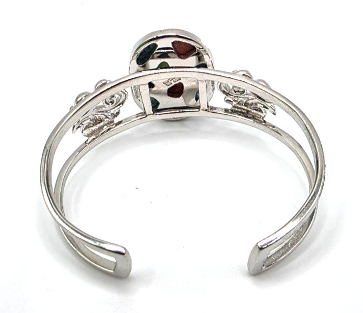 NK Thailand 925 Sterling Silver Multicolor Cabochon Mosaic Cuff Bracelet 38.5g