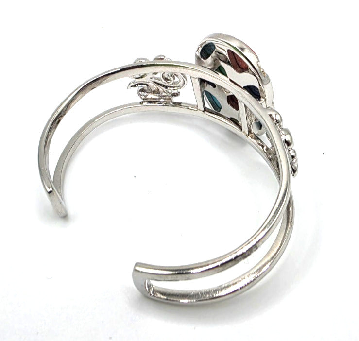 NK Thailand 925 Sterling Silver Multicolor Cabochon Mosaic Cuff Bracelet 38.5g