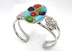 NK Thailand 925 Sterling Silver Multicolor Cabochon Mosaic Cuff Bracelet 38.5g