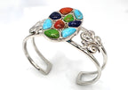 NK Thailand 925 Sterling Silver Multicolor Cabochon Mosaic Cuff Bracelet 38.5g