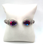 Sarda 925 Sterling Silver Purple/Pink Gemstone Hinged Cuff Bracelet