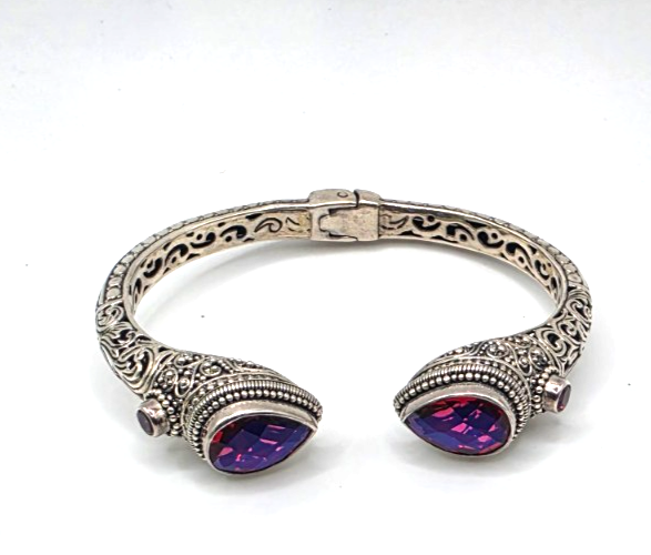 Sarda 925 Sterling Silver Purple/Pink Gemstone Hinged Cuff Bracelet