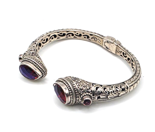 Sarda 925 Sterling Silver Purple/Pink Gemstone Hinged Cuff Bracelet