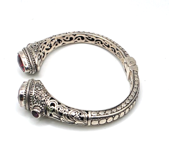 Sarda 925 Sterling Silver Purple/Pink Gemstone Hinged Cuff Bracelet