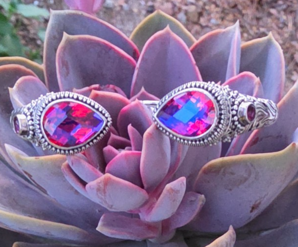 Sarda 925 Sterling Silver Purple/Pink Gemstone Hinged Cuff Bracelet