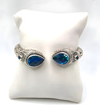 SARDA 925 Sterling Silver Blue Topaz Teardrop Hinged Cuff Bracelet 6.25