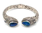 SARDA 925 Sterling Silver Blue Topaz Teardrop Hinged Cuff Bracelet 6.25