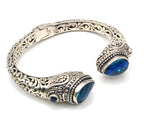 SARDA 925 Sterling Silver Blue Topaz Teardrop Hinged Cuff Bracelet 6.25