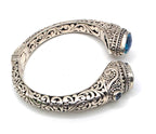 SARDA 925 Sterling Silver Blue Topaz Teardrop Hinged Cuff Bracelet 6.25