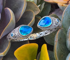 SARDA 925 Sterling Silver Blue Topaz Teardrop Hinged Cuff Bracelet 6.25