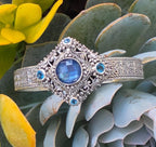SARDA 925 Sterling Silver Blue Gemstone Ornate Cuff Bracelet 6" 40.3g NWOT