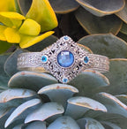 SARDA 925 Sterling Silver Blue Gemstone Ornate Cuff Bracelet 6" 40.3g NWOT