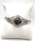 SARDA 925 Sterling Silver Fossil Cabochon Cuff Bracelet 27.7g 6" Bali