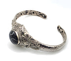 SARDA 925 Sterling Silver Fossil Cabochon Cuff Bracelet 27.7g 6" Bali