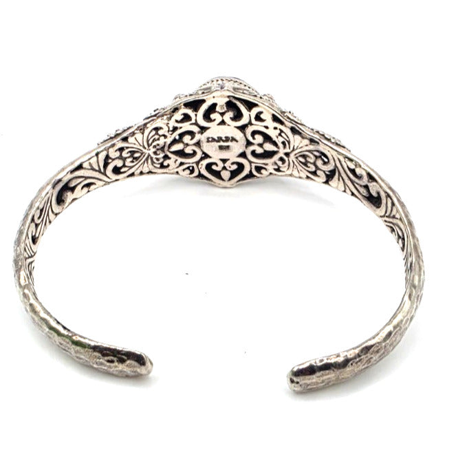 SARDA 925 Sterling Silver Fossil Cabochon Cuff Bracelet 27.7g 6" Bali