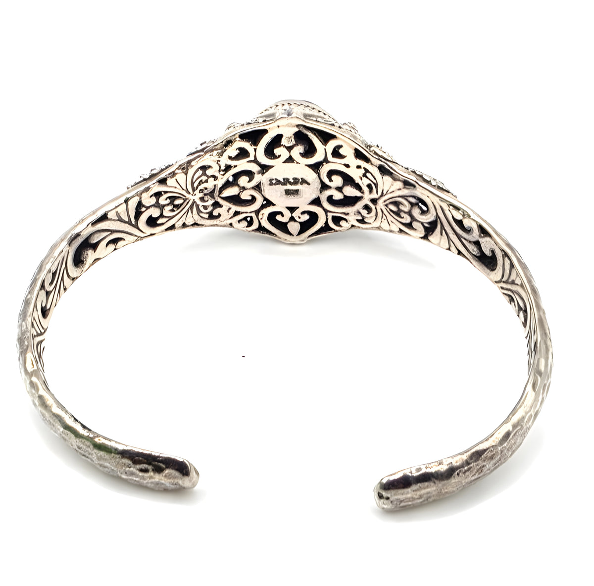 SARDA 925 Sterling Silver Fossil Cabochon Cuff Bracelet 27.7g 6" Bali